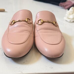 Gucci Pink Leather Horsebit Backless Loafers
